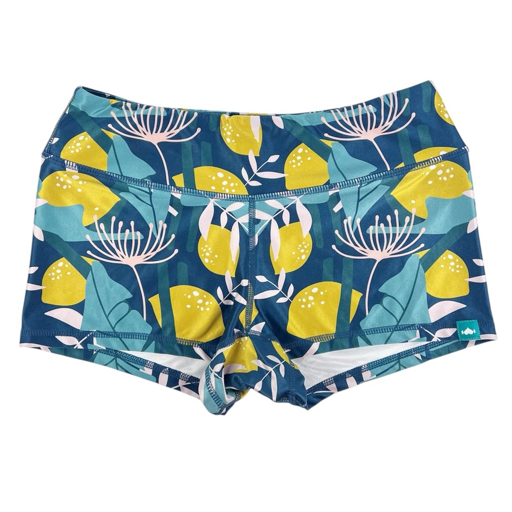 Wodbottom Blue Yellow Lemon Print Shorts 2.5" CrossFit Workout Size Medium‎